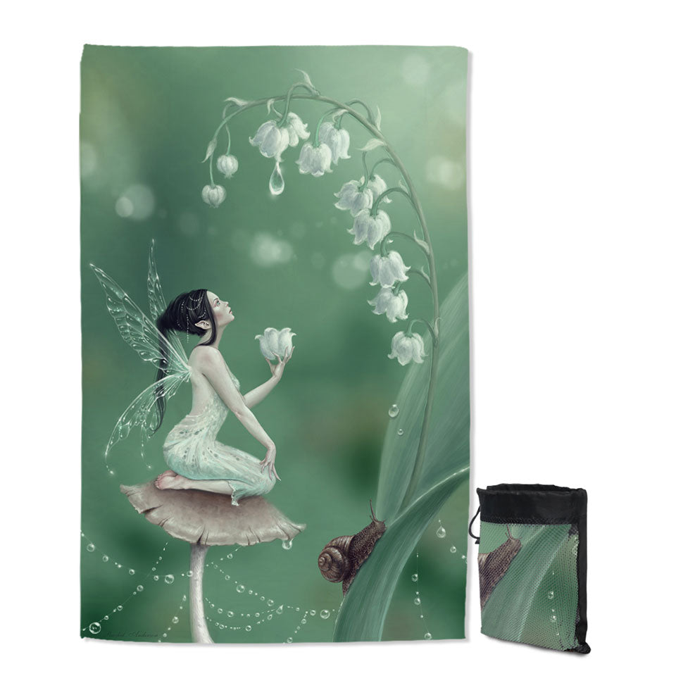 Kids Swimming Towels with Snail and Cute Little Fairy the Lily of the Valley