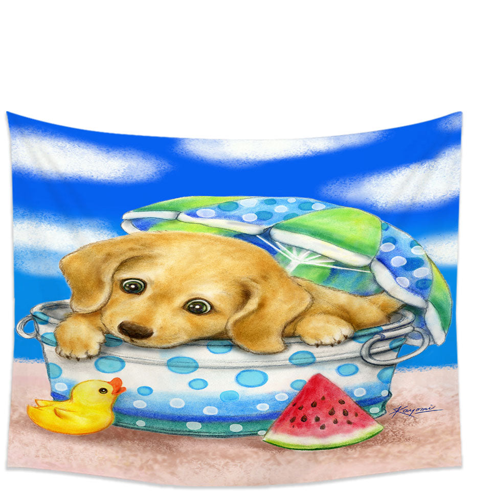Kids Tapestry Animal Dogs Art Cute Dachshund at the Beach