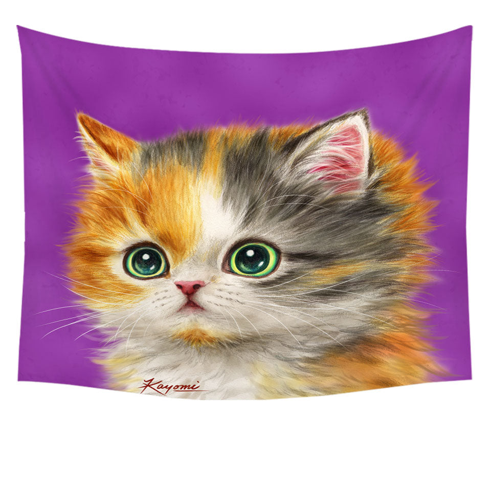Kids Tapestry Wall Decor Kittens Designs Adorable Staring Cat Tapestry