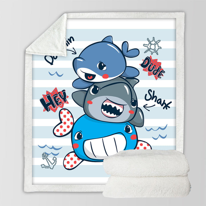 Kids Throw Blanket Cute Dolphin Shark and Whale