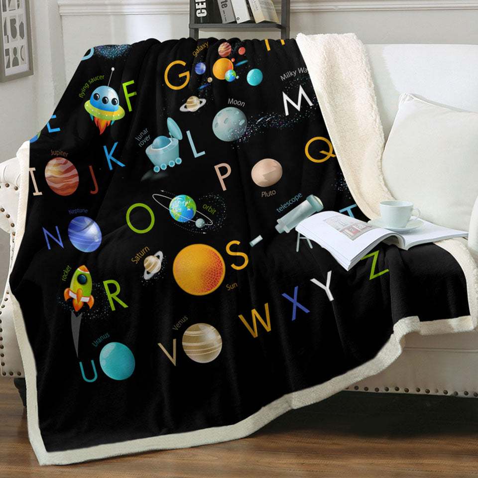 Kids Throw Blanket Space Themed Alphabet for Kids