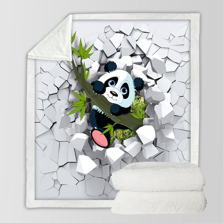 Kids Throw Blanket with Sweet Panda Puppy