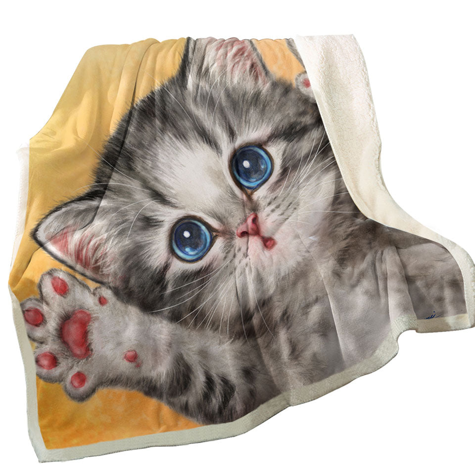 Kids Throw Blankets Cats Designs Heart Melting Blue Eyes Grey Kitten