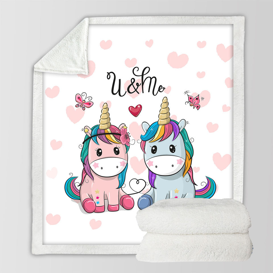 Kids Throw Blankets In Love U and Me Unicorns