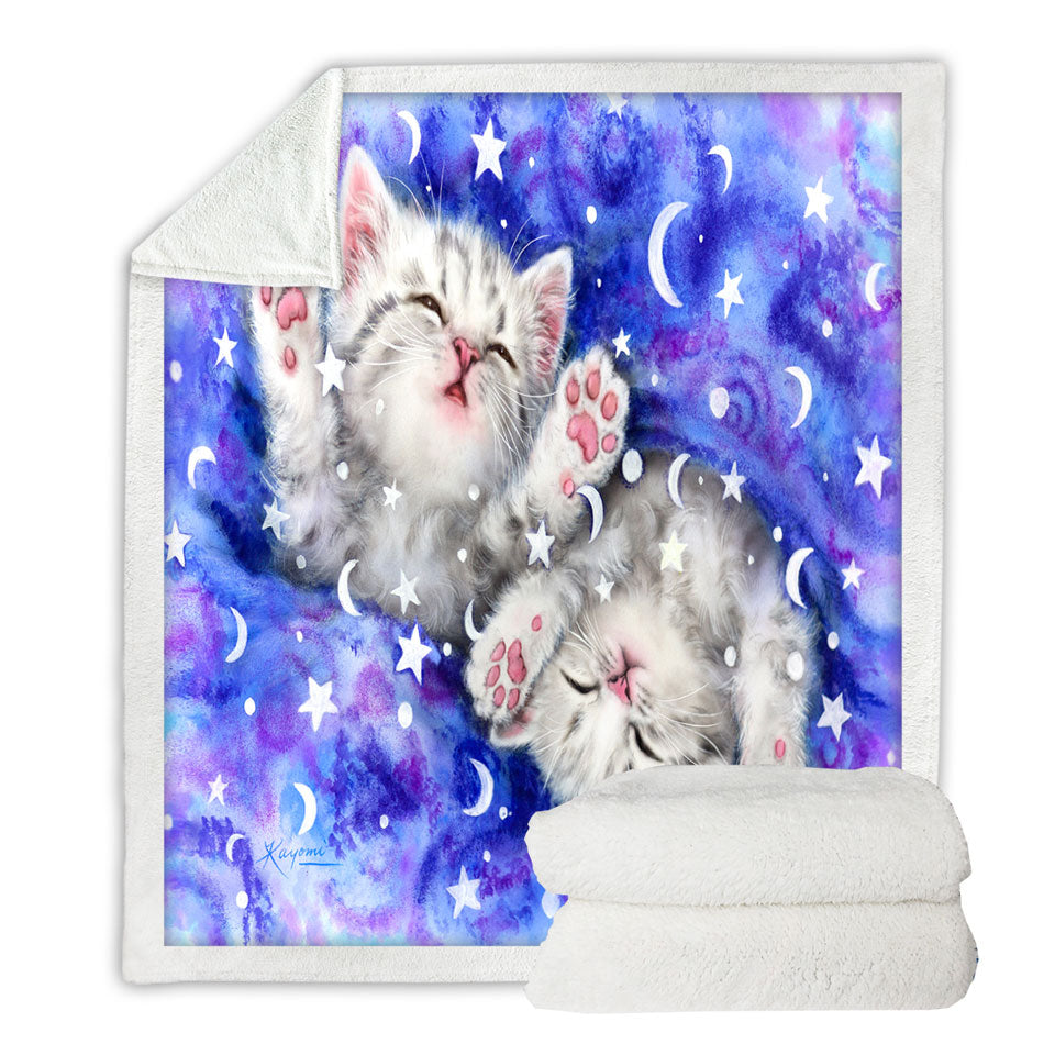 Kids Throw Blankets Two Grey Kitty Cats Sweet Slumber Night