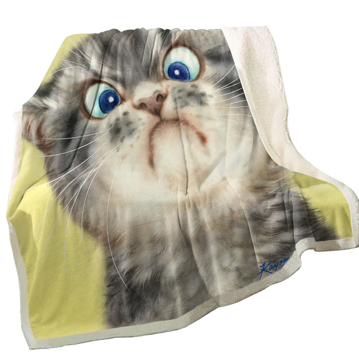 Kids Throws Cats Cute and Funny Faces Unhappy Grey Kitten