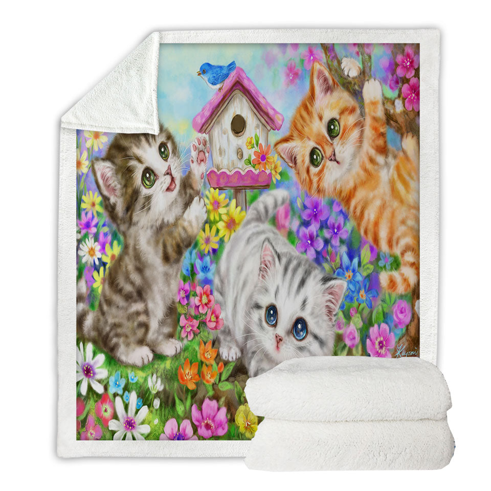 Kids Throws Designs Cute Bird House and Cats Kittens