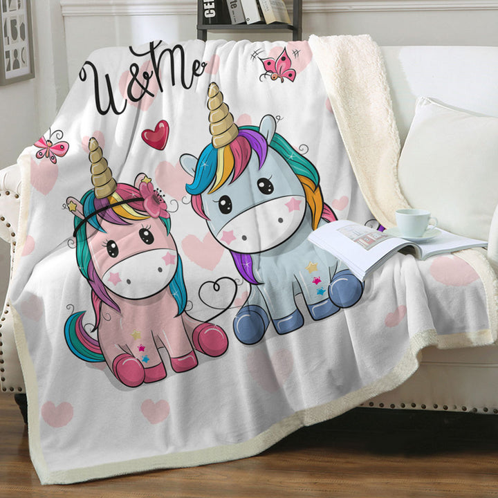 Kids Throws In Love U and Me Unicorns