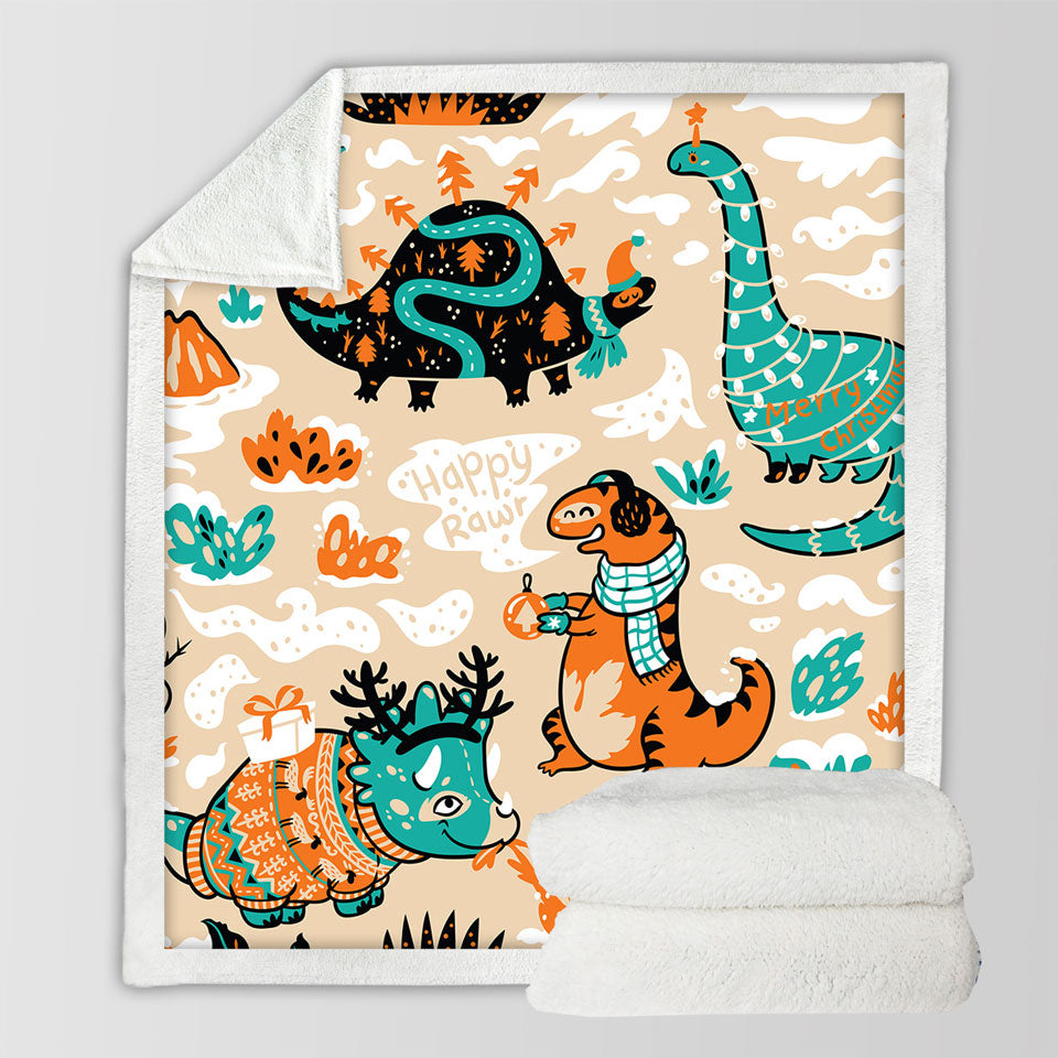 Kids Throws with Cute Funny Wintry Dinosaurs