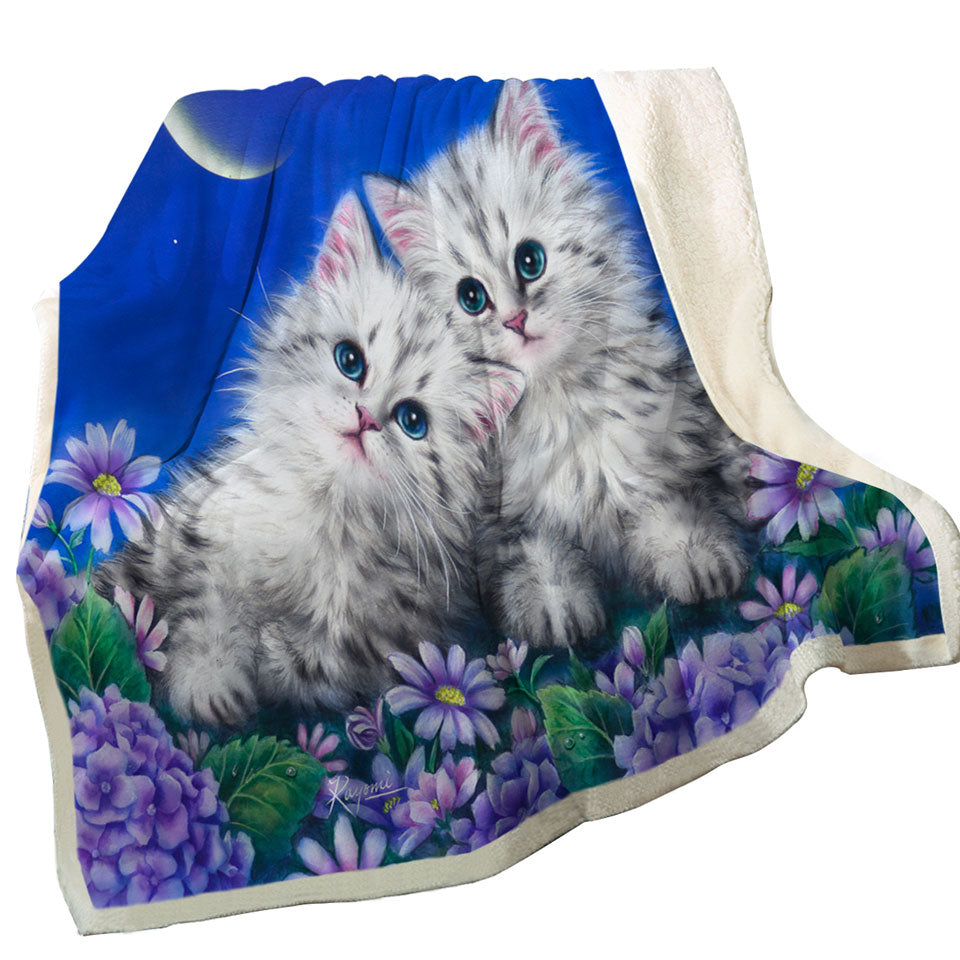 Kids Throws with Moonlight Cats Cute Sweet Kittens at Night