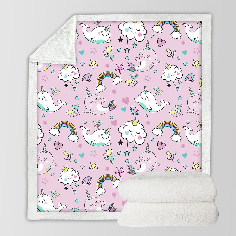 Kids Throws with Rainbow Whales and Clouds