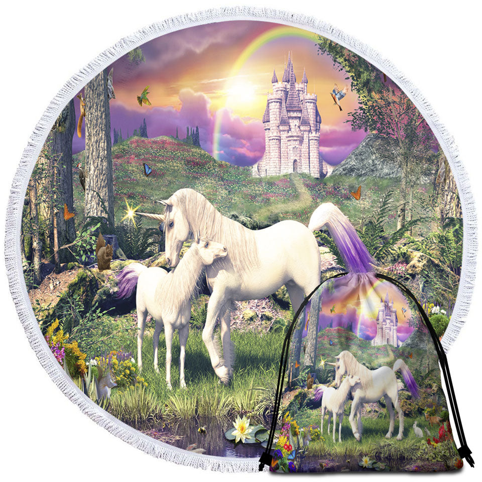Kids Travel Beach Towel Magical Forest the Sanctuary of the Unicorns