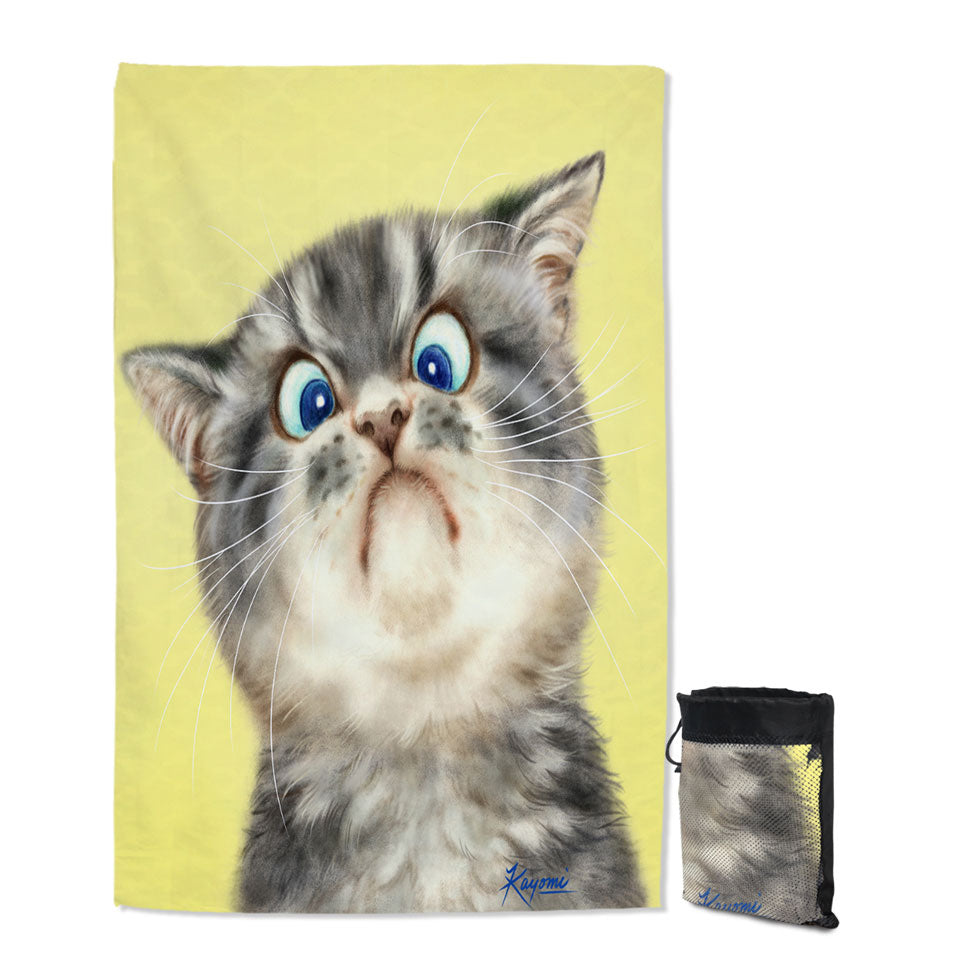 Kids Travel Beach Towels Cats Cute and Funny Faces Unhappy Grey Kitten