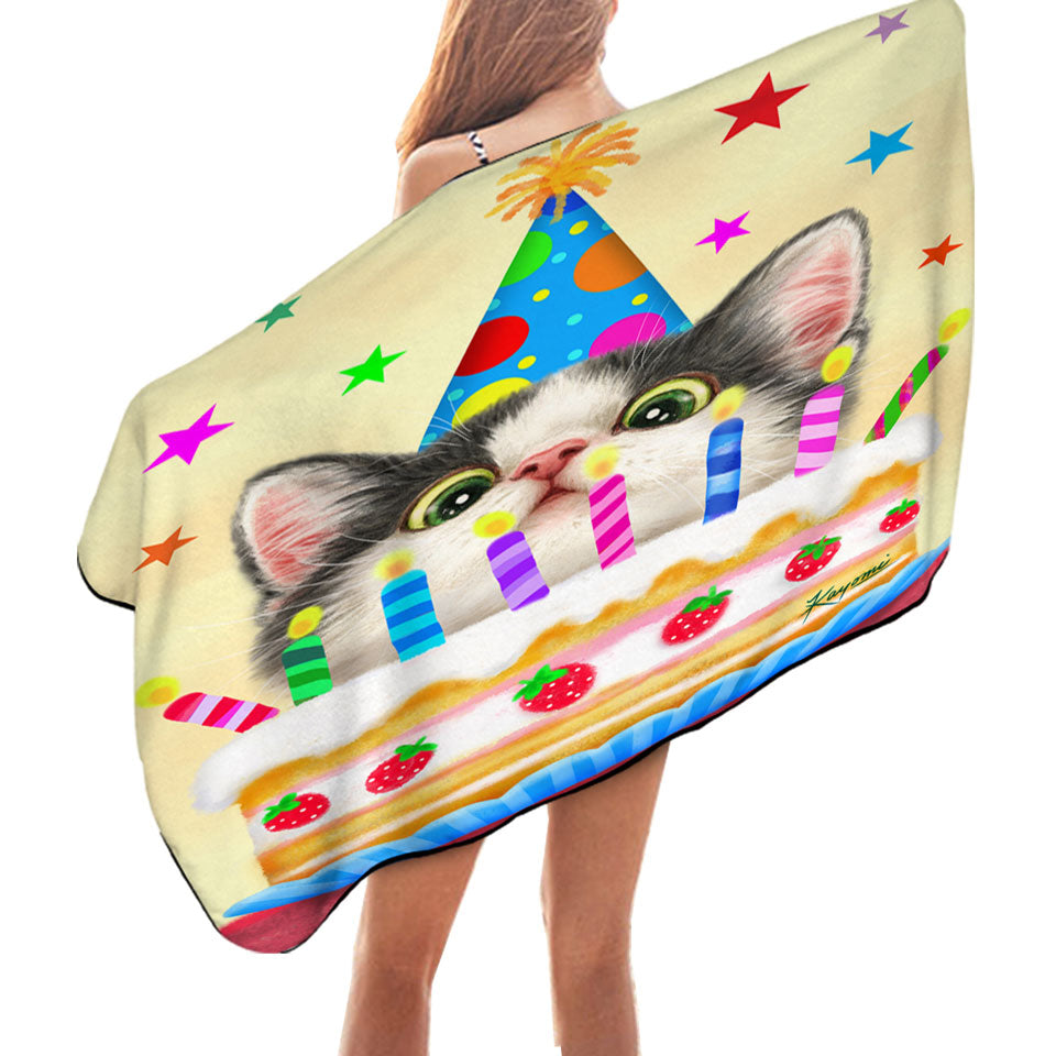 Kids Trendy Pool Towels Designs Cute Birthday Cake Kitten Cat
