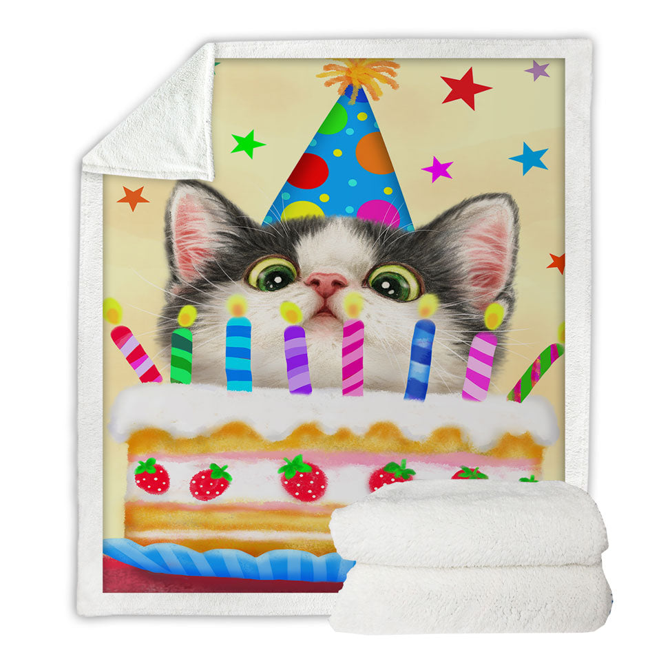 Kids Trendy Sherpa Blankets Designs Cute Birthday Cake Kitten Cat