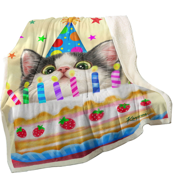 Kids Trendy Throws Designs Cute Birthday Cake Kitten Cat