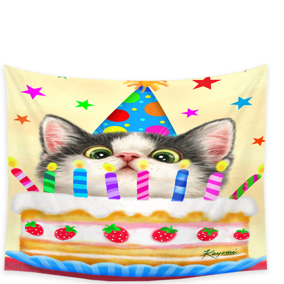Kids Trendy Wall Decor Designs Cute Birthday Cake Kitten Cat