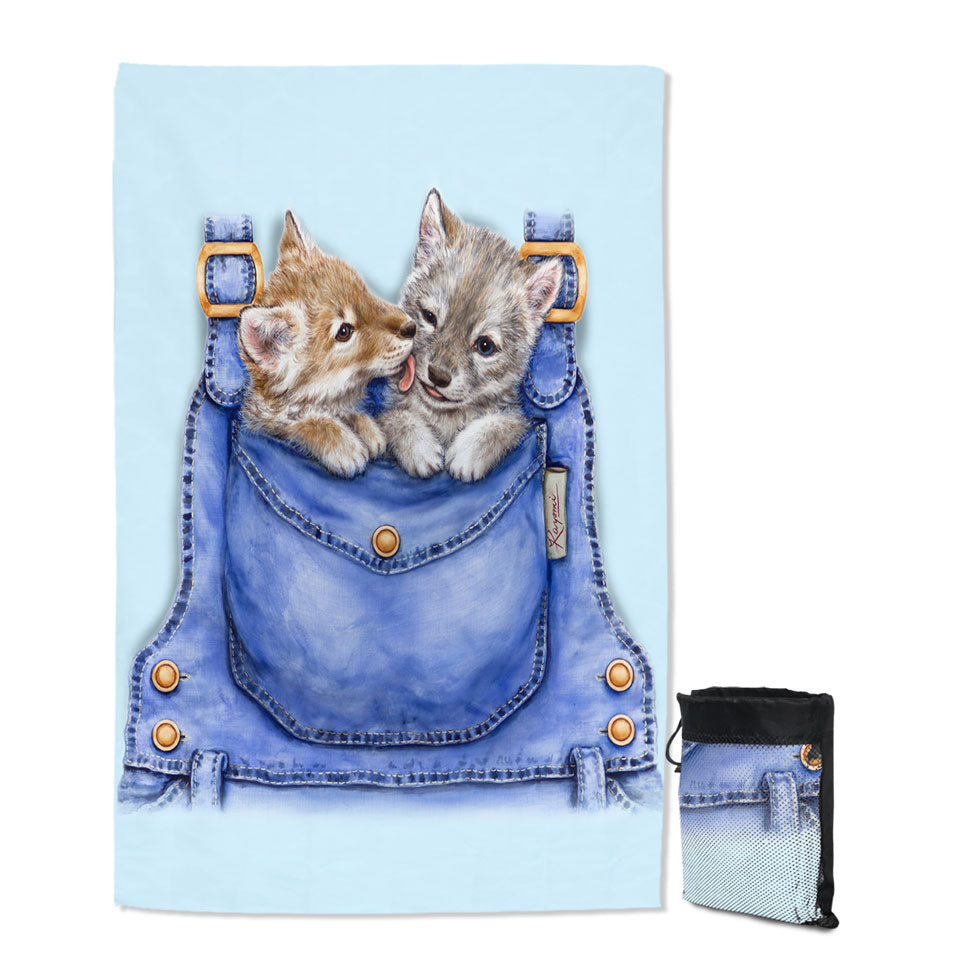 Kids Unique Beach Towels for Travel Cute Animals Wolf Cubs Overall