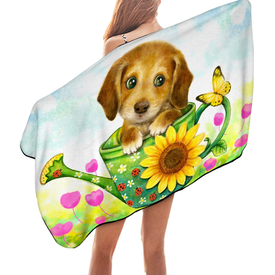 Kids Unusual Beach Towels Animal Dogs Art Cute Dachshund in Garden