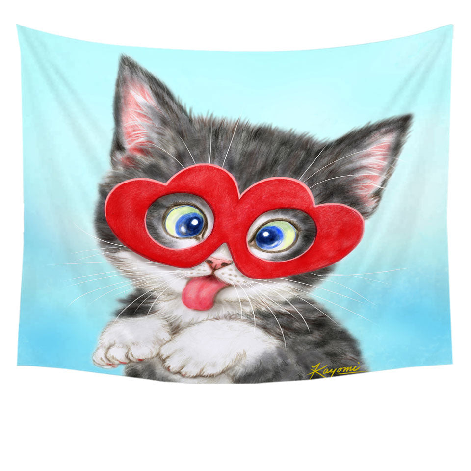 Kids Wall Decor Cute Silly Kitten Wearing Heart Glasses