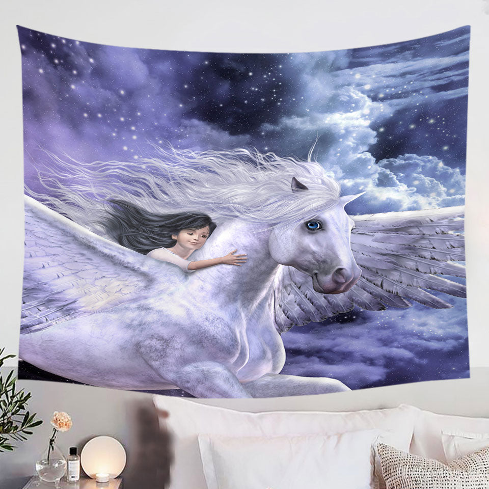 Kids-Wall-Decor-Fantasy-Art-Cute-Girl-Riding-Flying-Horse-Tapestry