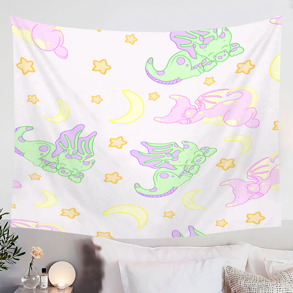 Kids-Wall-Decor-Tapestry-Cute-Sleeping-Dragons-Pattern-for-Girls