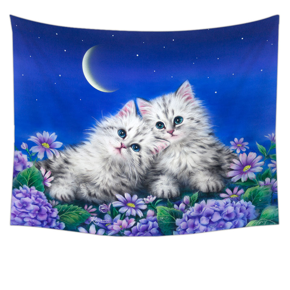 Kids Wall Decor with Moonlight Cats Cute Sweet Kittens at Night