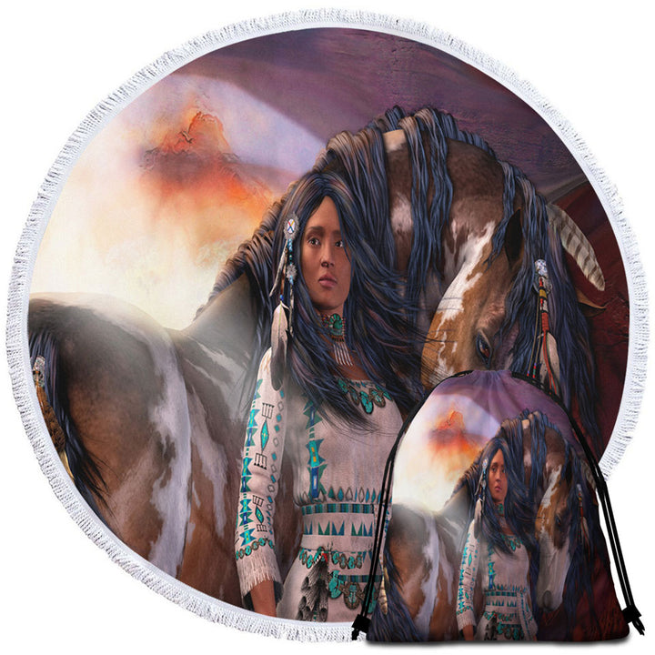 Kindred Spirits Native American Beach Towels Girl and Her Horse