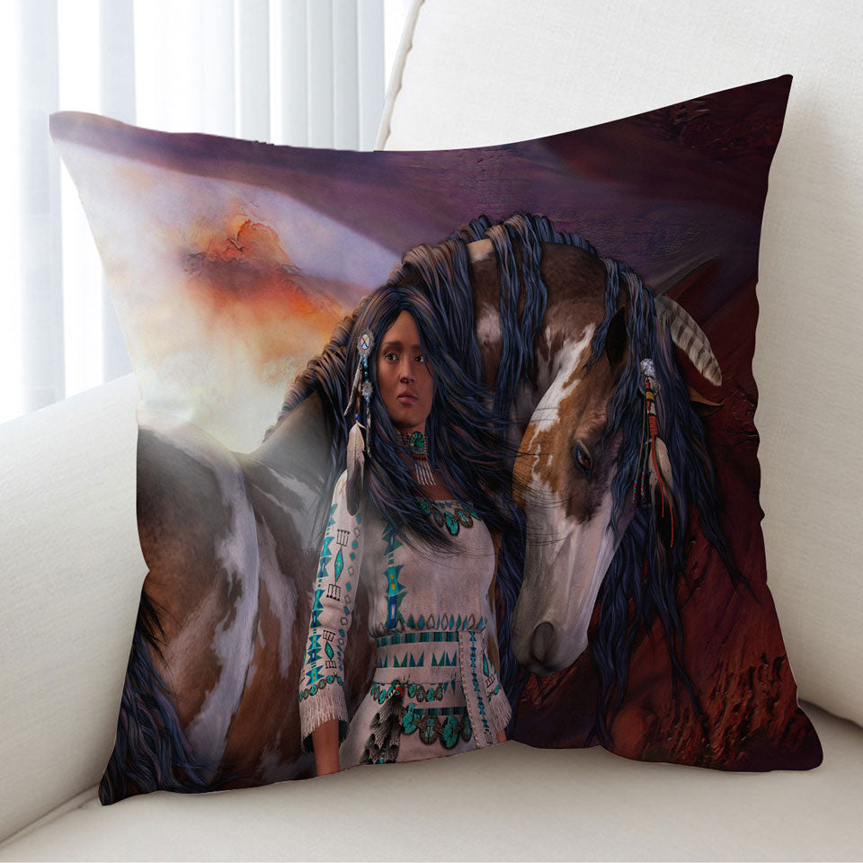Kindred Spirits Native American Cushion Girl and Her Horse