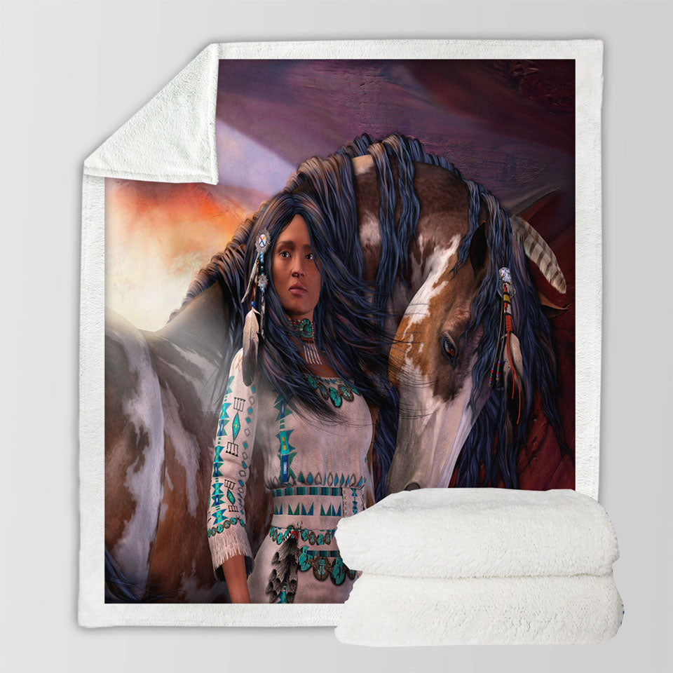 products/Kindred-Spirits-Native-American-Sherpa-Blanket-Girl-and-Her-Horse