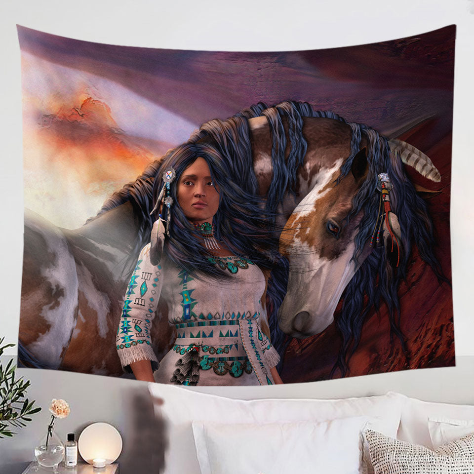 Kindred-Spirits-Native-American-Tapestry-Girl-and-Her-Horse