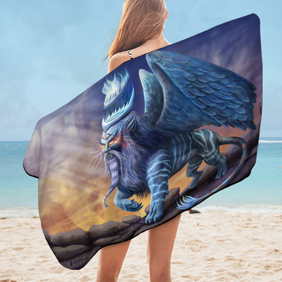 King Sphinx Cool Fantasy Beach Towel Dragon Creature