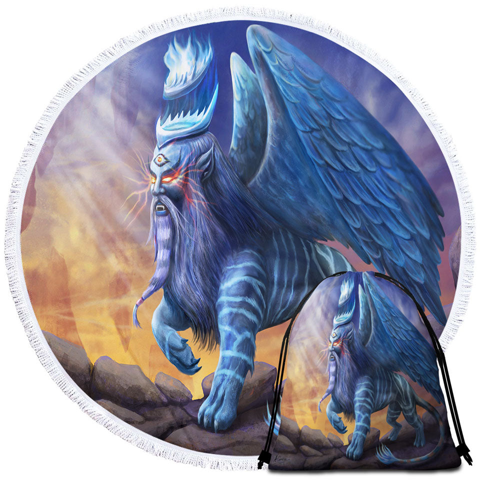 King Sphinx Cool Fantasy Big Beach Towel Dragon Creature
