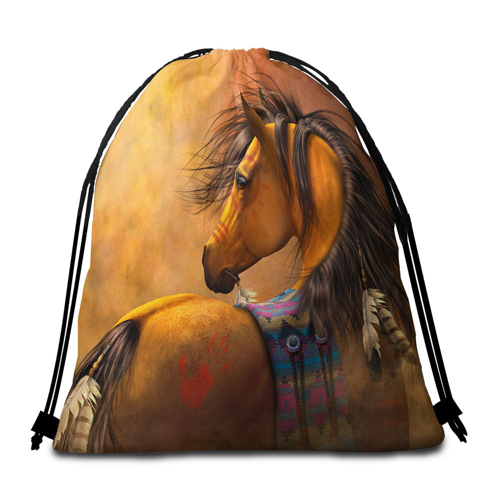 Kiowa Gold Native American Horse Beach Towel Bags