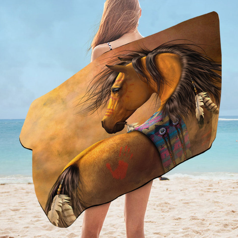 Kiowa Gold Native American Horse Microfiber Beach Towel