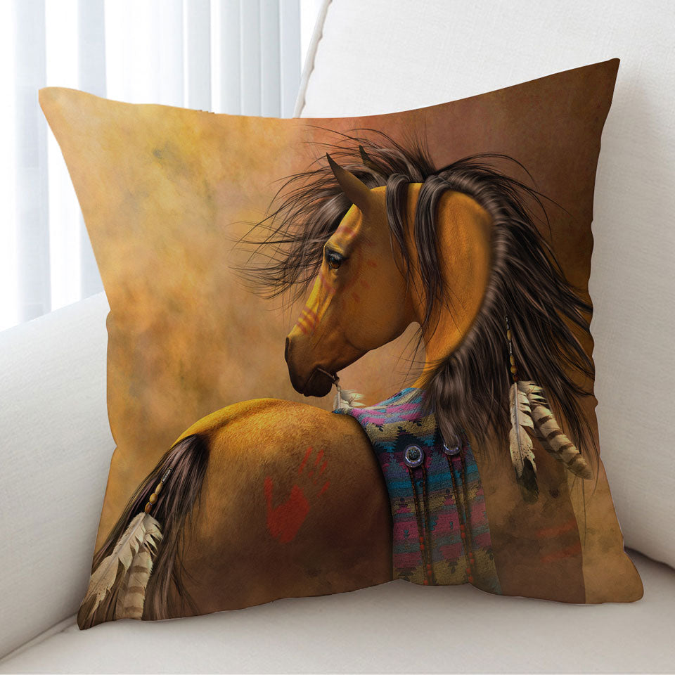 Kiowa Gold Native American Horse Throw Pillow