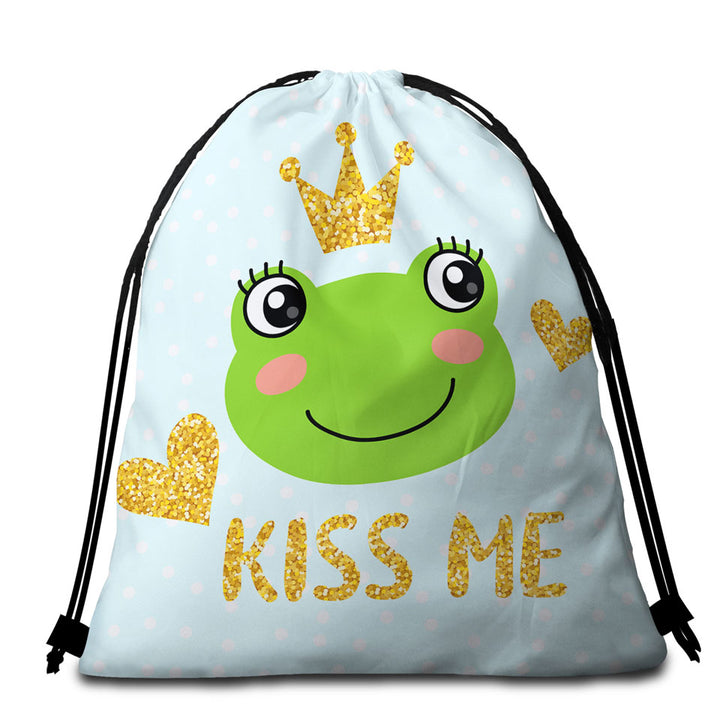 Kiss Me Cute Prince Frog Kids Beach Towel Bags