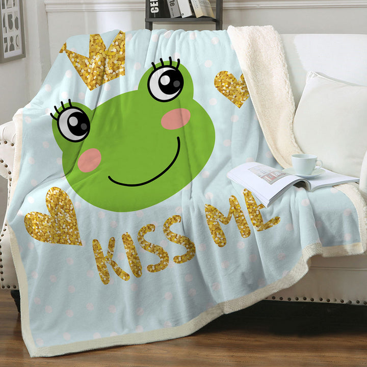 Kiss Me Cute Prince Frog Kids Sherpa Blanket