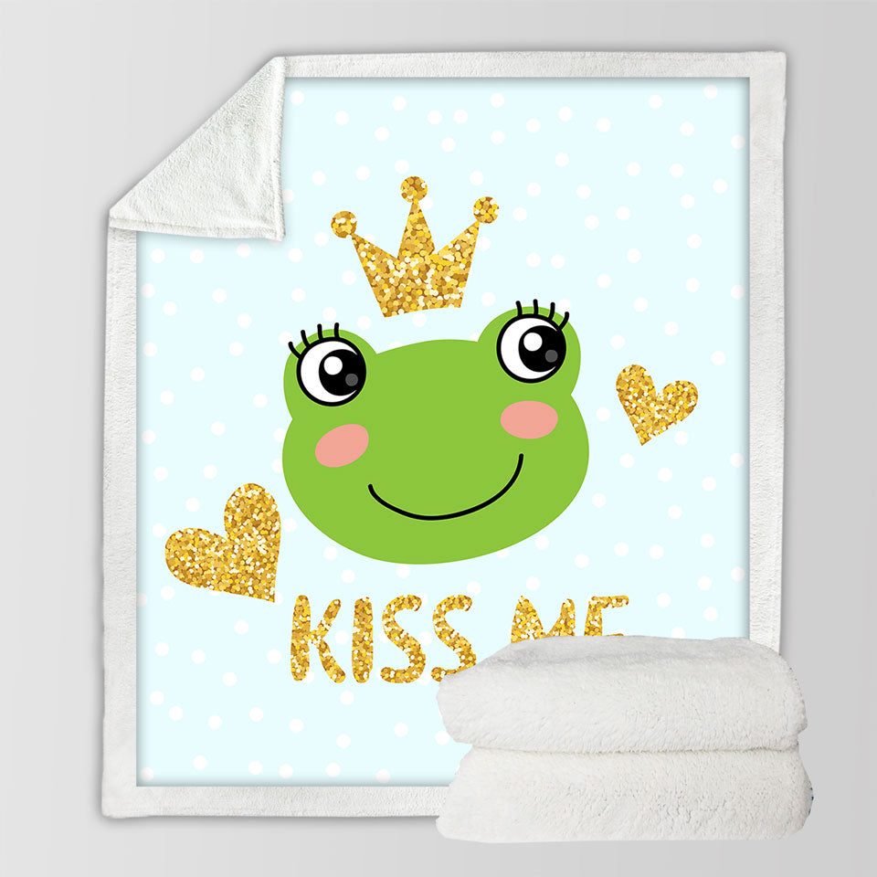 Kiss Me Cute Prince Frog Kids Throw Blanket