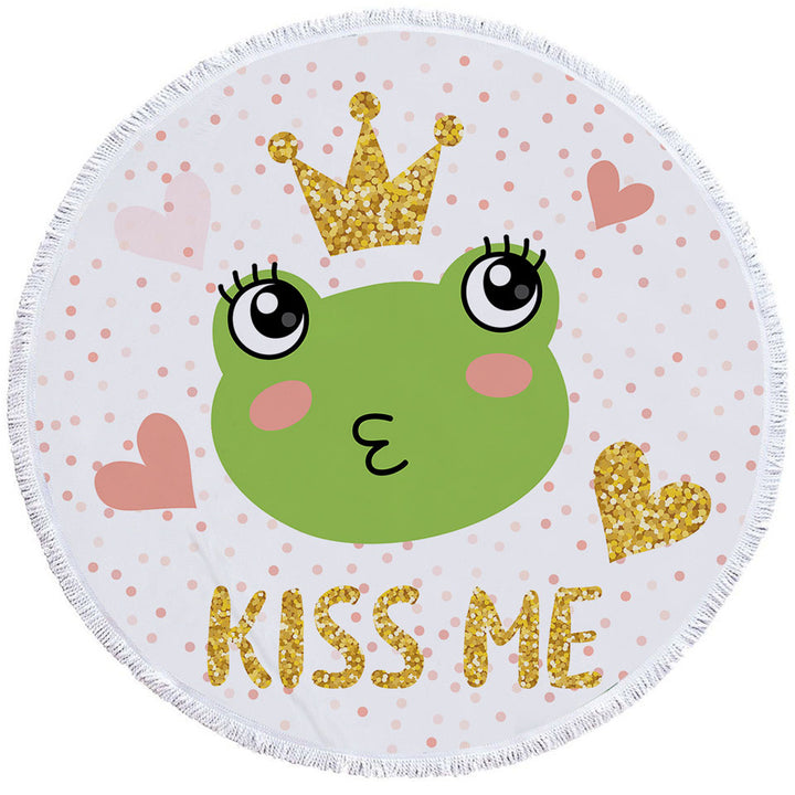 Kiss Me Cute Princess Frog Girls Beach Towel