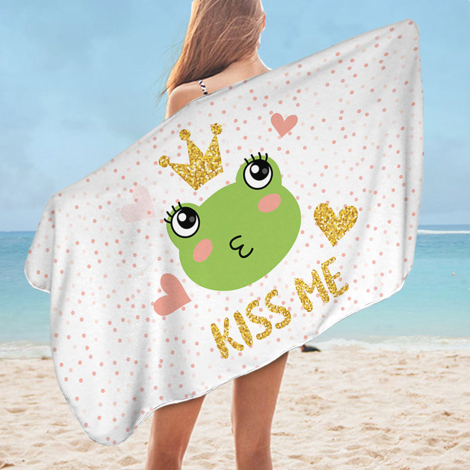 Kiss Me Cute Princess Frog Girls Beach Towels