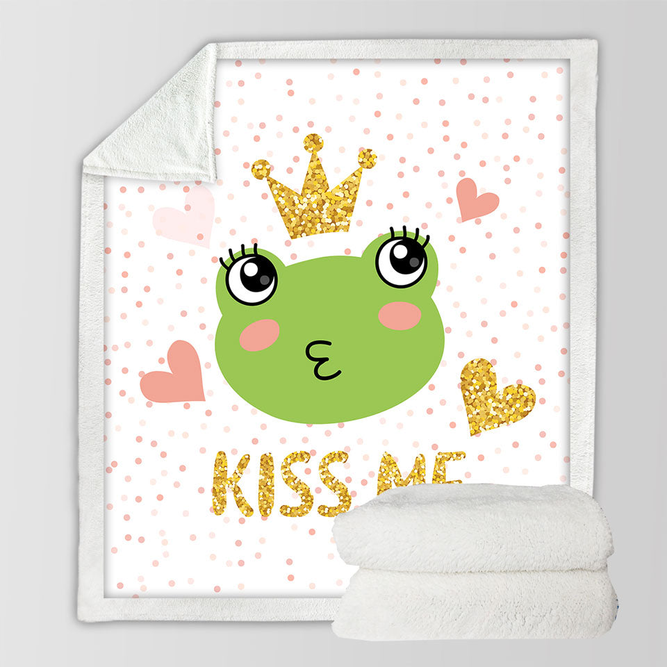 Kiss Me Cute Princess Frog Girls Fleece Blankets
