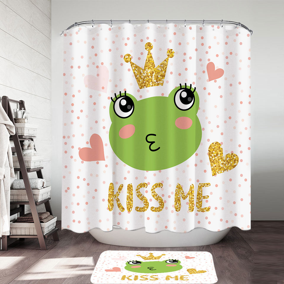Kiss Me Cute Princess Frog Girls Shower Curtain