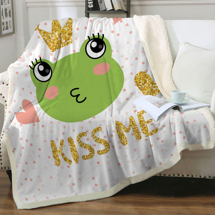 Kiss Me Cute Princess Frog Girls Throws