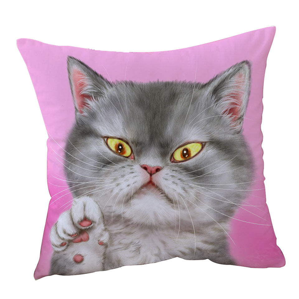 Kittens Art Angry Grey Kitty Cat over Pink Cushions