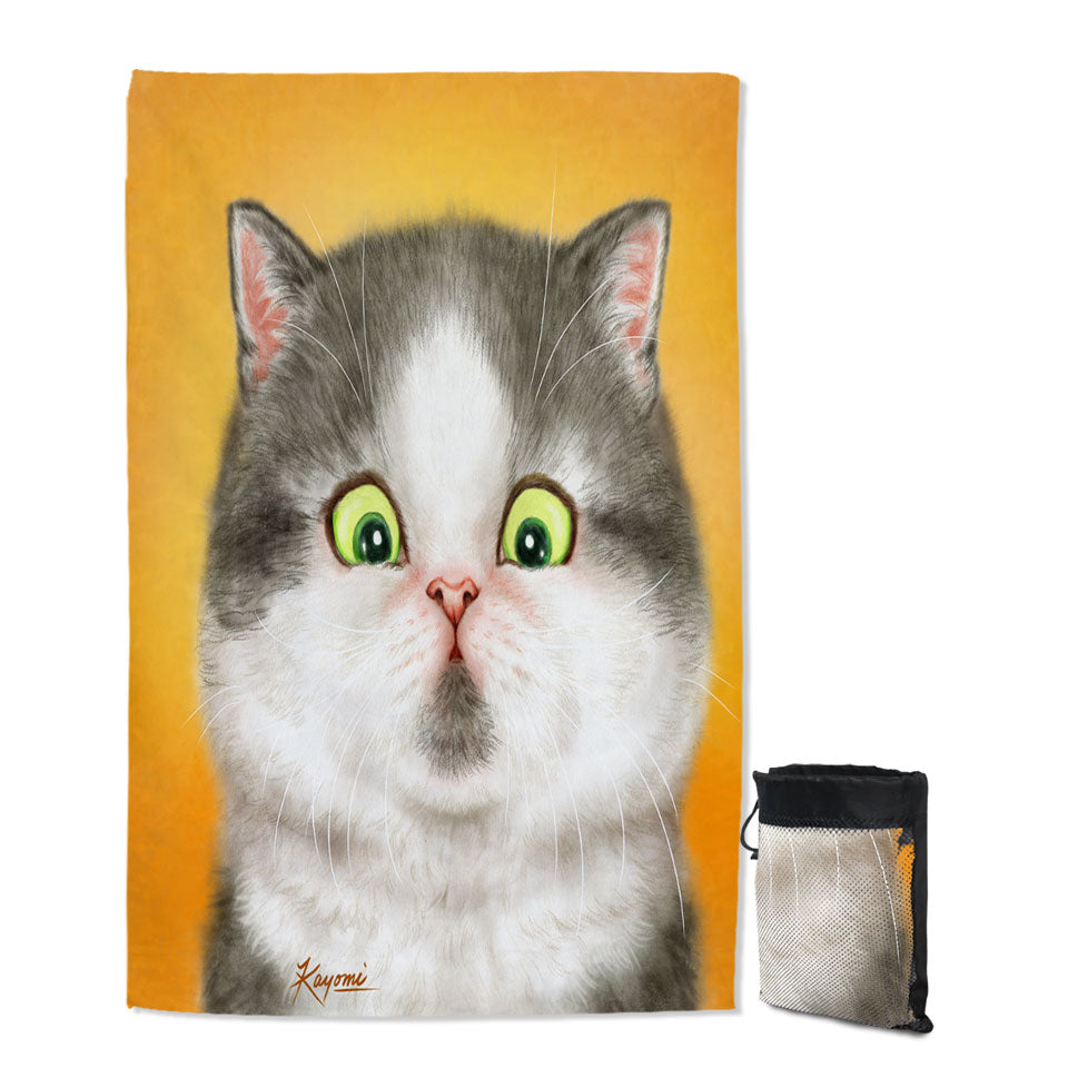Kittens Art Cute Chubby Grey Cat Beach Towels