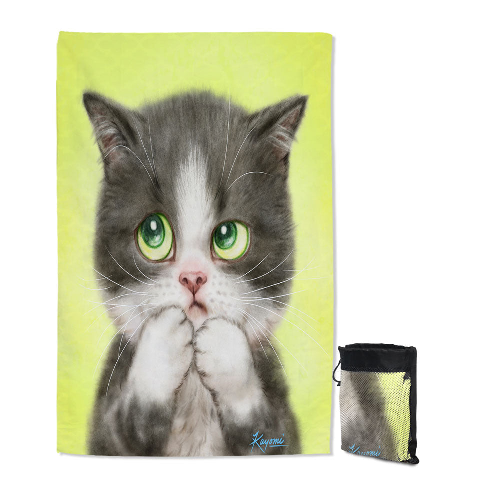 Kittens Art Paintings Cute Little Grey Kitty Cat Beach Towels