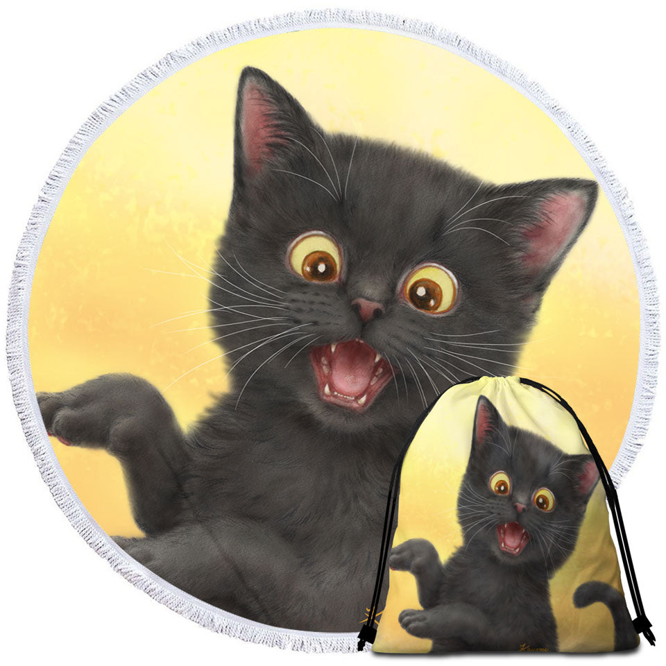 Kittens Beach Towels and Bags Set for Children Happy Little Black Cat