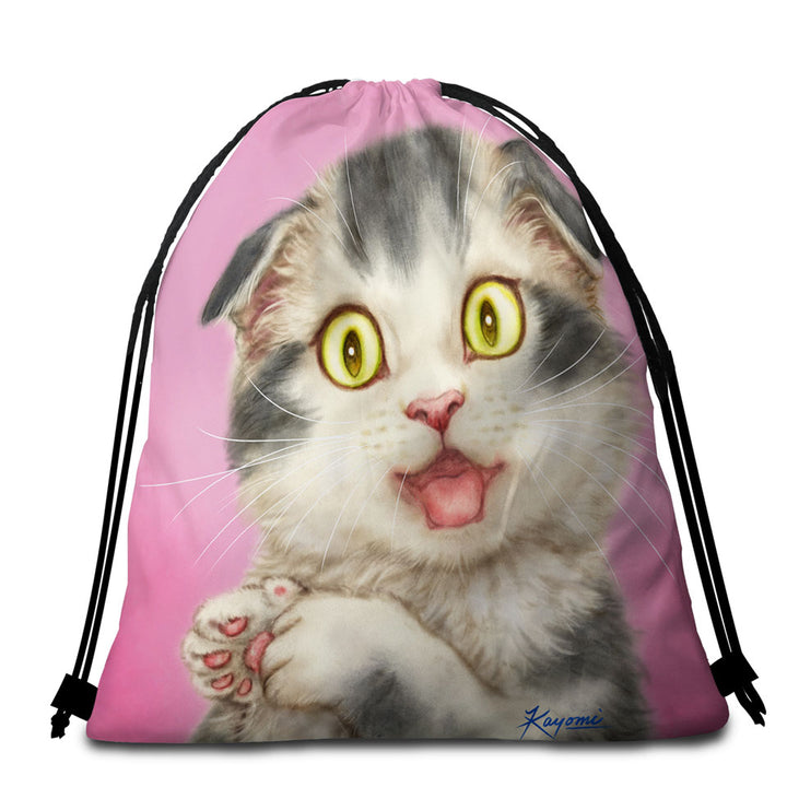 Kittens Cute Drawings Grey Scottish Fold Cat Beach Towel Bags