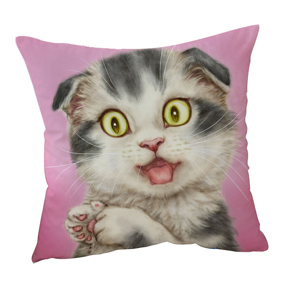 Kittens Cute Drawings Grey Scottish Fold Cat Cushion Cover